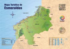 Mapa turistico de Esmeraldas, Ecuador. Costa ecuatoriana del pacifico