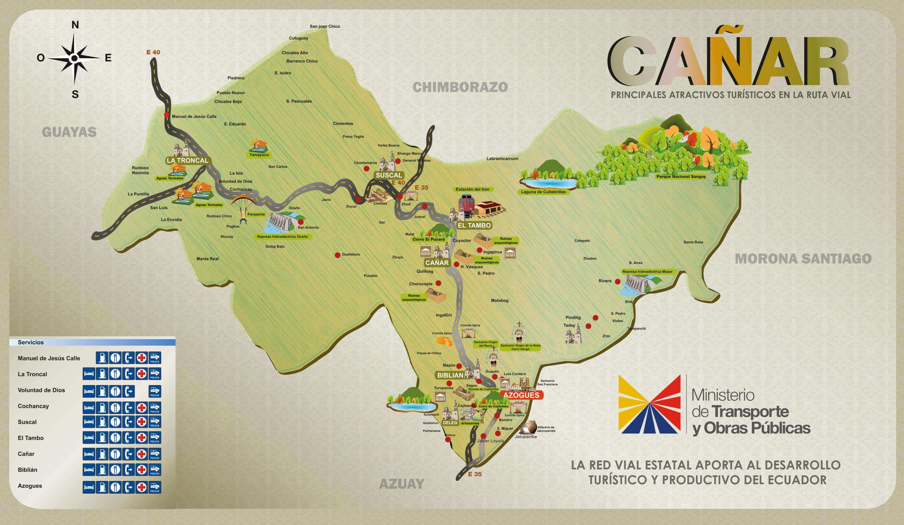 Tourist map of Azogues. Canar, Ecuador. Ecuadorian Andes Mountains