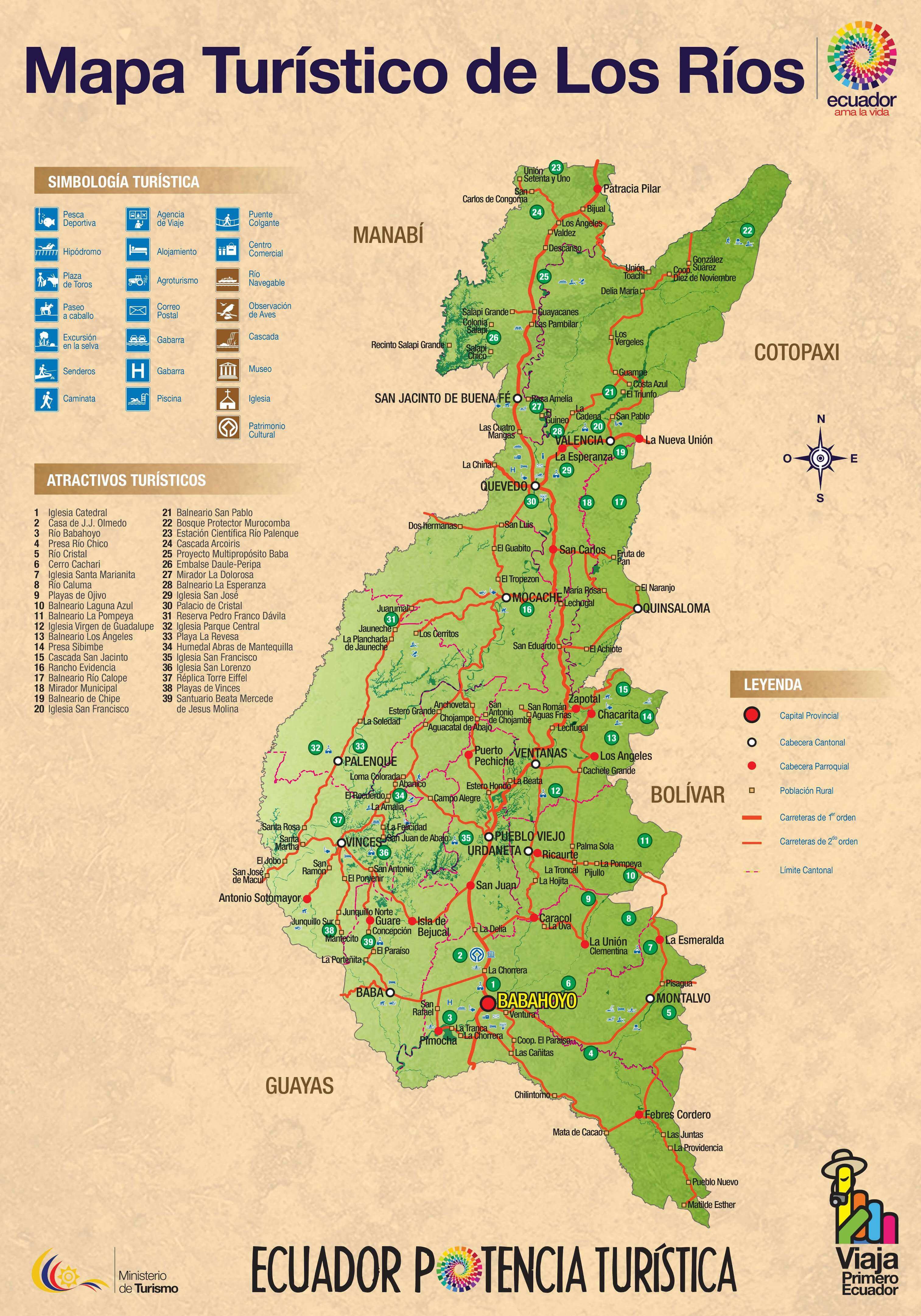 Tourist Attractions Map of (Babahoyo) Los Ríos, Ecuador - PlanetAndes