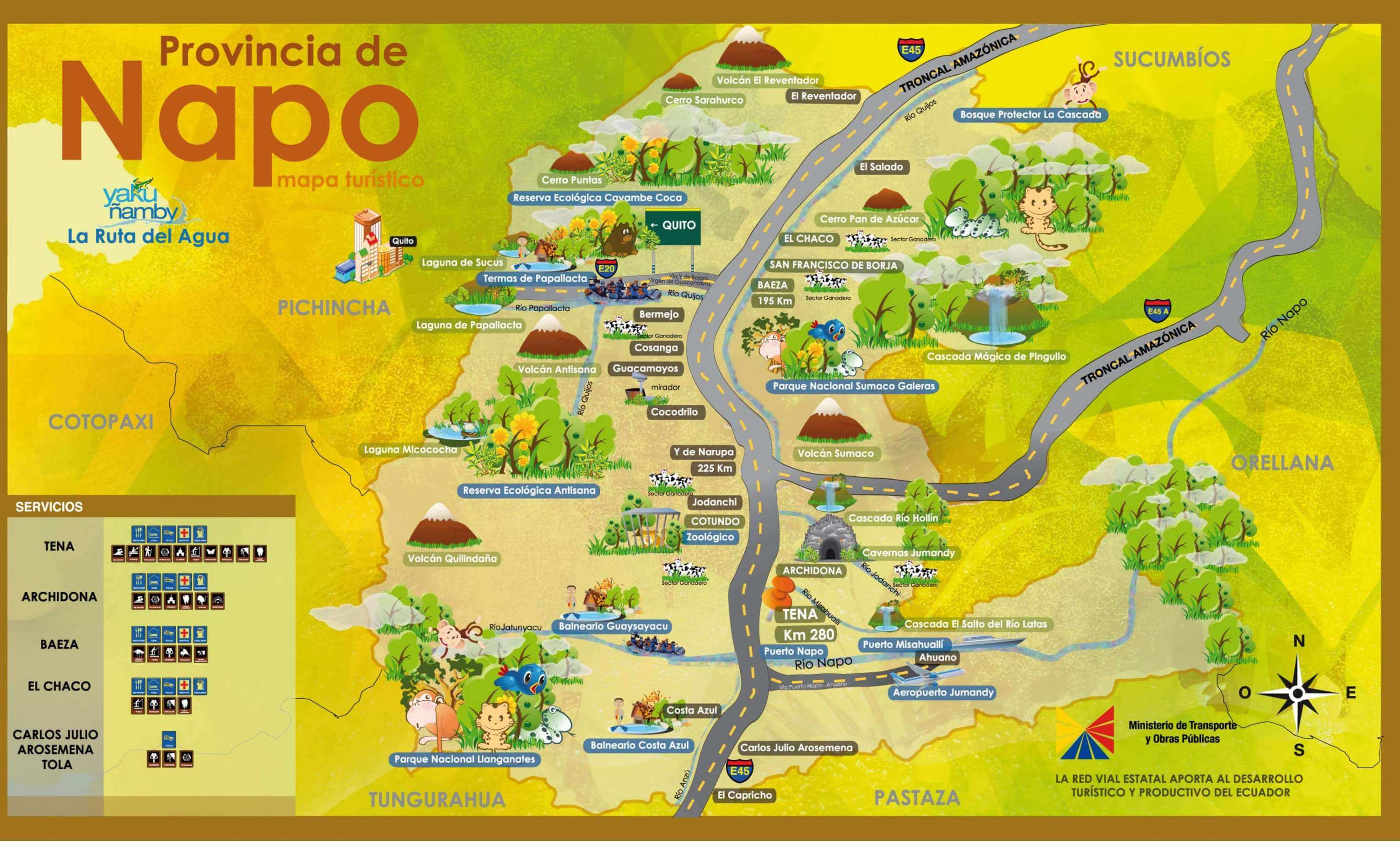 Tourist map of Tena. Napo, Ecuador. Ecuadorian Amazon