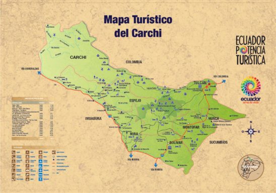 Tourist map of Tulcan. Carchi, Ecuador. Ecuadorian Andes Mountains